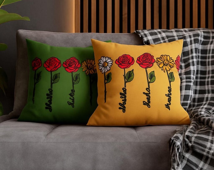 Featured listing image: Personalized Birth Flower Pillow Cover: Grandma's Grandkids Keepsake
