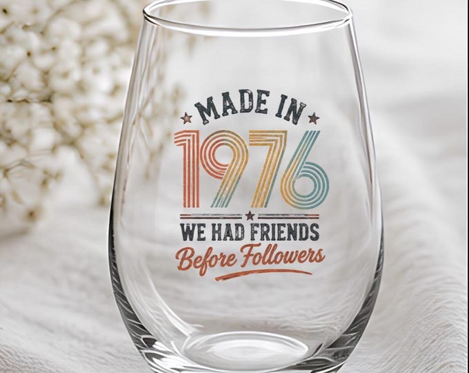 1976 50th Birthday Wine Glass for Women, Birthday Gift for Her, Turning 50 in 2027