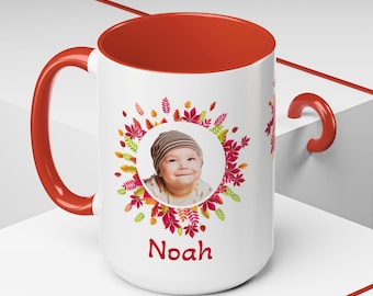 Personalized photo and name Christmas Coffee Mug (11oz or 15oz), Red or Black inside and handle, Gift for grandma