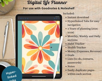 Life Daily Planner, Hyperlinked Digital Journal, 3 years of planning, Personal digital organizer