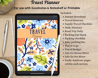 Digital Colorful Travel Planner, Downloadable, Printable, Goodnotes vacation planner, Noteshelf Destination Journal