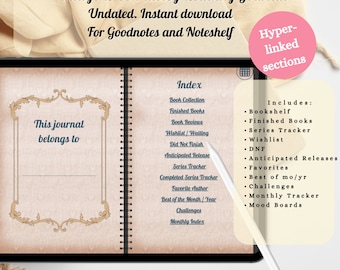 Vintage Paisley Rose Digital Reading Journal: iPad Book Tracker (Goodnotes PDF Download)