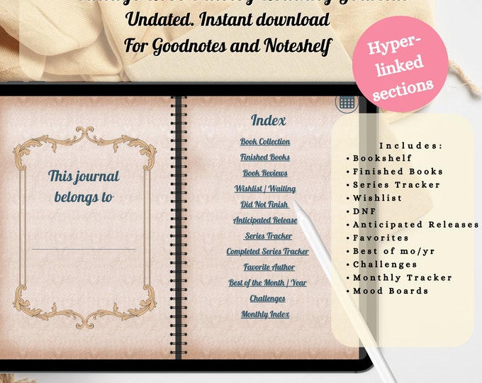 Vintage Paisley Rose Digital Reading Journal: iPad Book Tracker (Goodnotes PDF Download)