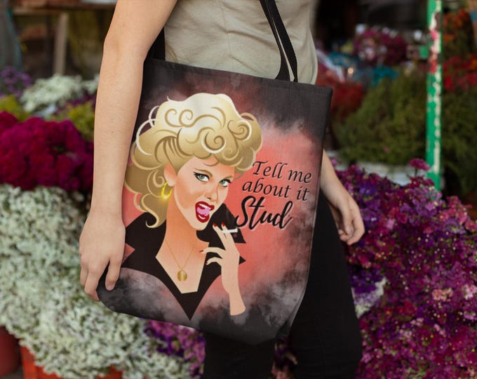50's Inspired Sandy Tote: "Tell Me About It Stud" Retro Canvas Bag