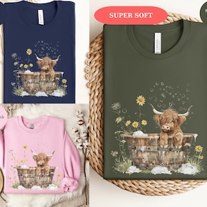 highland cow shirt, cute cow sweatshirt, cow hoodie, gift for cow lover, Heifer Shirt, Farm Animal Shirt, Cottage Core aesthetic