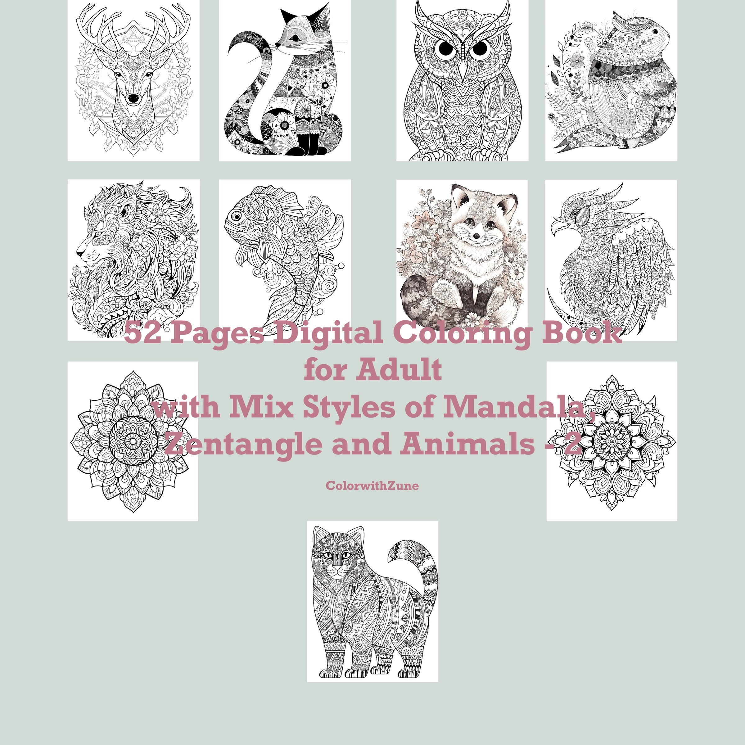 52 Pages of Digital Printable Adult Colouring Book Mix Styles of ...