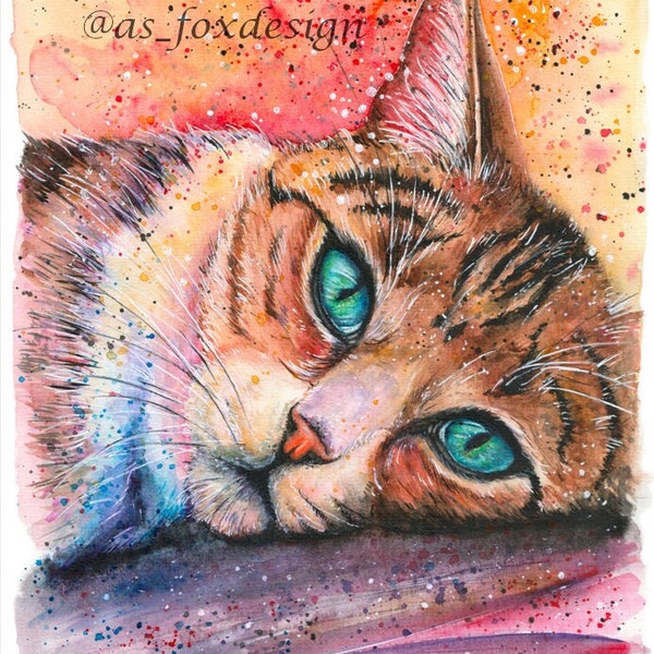 Katze Aquarell Kunstdruck von Anika Schwarzer