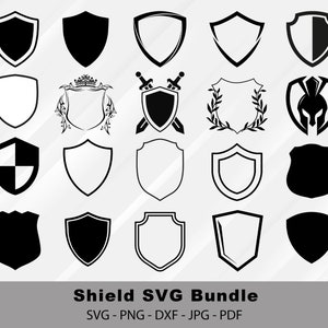 Puede incluir: Un conjunto de 18 diseños de escudos SVG en blanco y negro. Los escudos son de varias formas y estilos, incluyendo clásico, medieval y moderno. Los diseños son perfectos para usar en logotipos, marcas y otros proyectos creativos.