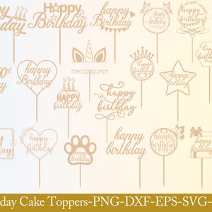 Birthday cake topper svg bundle,Cake Topper SVG Bundle,Wedding & Birthday Cake Decorations,Happy Birthday cake topper svg,vector cake topper