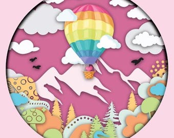 Hot Air Balloon SVG Shadow Box: Layered Paper Cut Template (Digital Download)