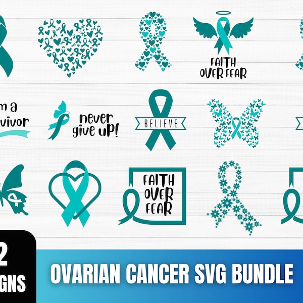 Ovarian Cancer SVG bundle, Cancer SVG, Cancer Ribbon SVG , Cancer Awareness, Cancer Survivor svg, Cancer Ribbon svg, Ovarian Cancer png