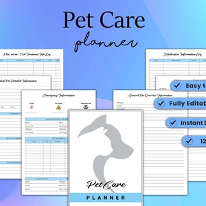 Magical Pet Care Planner Bundle Editable - Digital Printables for Pet Health and Dog Care Journal, Puppy Planner, Dog Walking