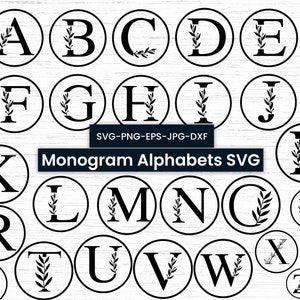Paquete SVG de monograma floral, monograma dividido, apellido SVG, monograma inicial, clipart de alfabeto florido, archivos de corte de letras divididas PNG, EPS, DXF