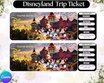 Disneyland And Disneyworld Ticket, Disneyworld Gift Ticket, Disneyland Surprise Ticket, Instant Download, Canva Editable