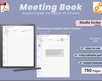 Libro de reuniones de Kindle Scribe: Plantillas de planificador con hipervínculos (PDF)