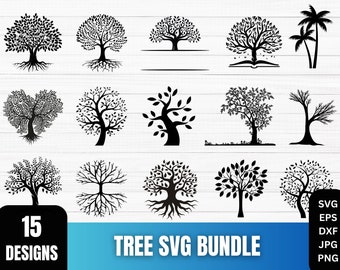 Tree Silhouette SVG Bundle, Forest Clipart (Digital Files)