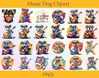 Music Dog Clipart Bundle: Musician Pet Illustrations (PNG)