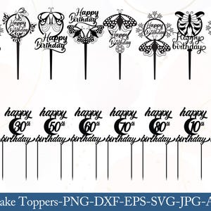 Birthday cake topper svg bundle,Cake Topper SVG Bundle,Wedding & Birthday Cake Decorations,Happy Birthday cake topper svg,vector cake topper