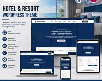 Hotel & Resort WordPress Template | Guest Room Booking Elementor Theme for Vacation and Hospitality Sites