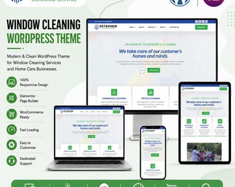 Modello WordPress per servizio di pulizia vetri / Tema Elementor per sito web di imprese di pulizie / Servizi di pulizia domestica, pulizie e assistenza alla casa