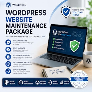 Paquete de mantenimiento de sitios web WordPress / Optimización de velocidad y servicio de seguridad / Limpieza, copia de seguridad y protección de sitios web