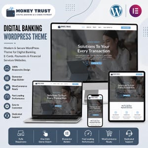 Digital Banking WordPress Template, Responsive FinTech Website Design for Elementor