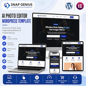 AI Photo Editor WordPress Template | Elementor Creative Website Theme | Image Editing & Design Tools Website
