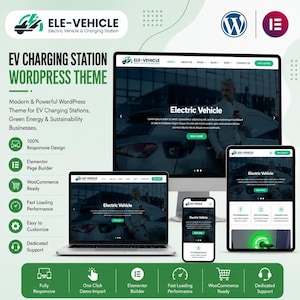 WordPress-thema voor laadstations voor elektrische voertuigen: Elementor-sjabloon, WooCommerce
