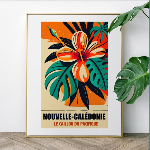 nouvelle-calédonie affiche, calédonie print, calédonie illustration, calédonie vintage, rétro, fleur, souvenir, cadeau, 4567341