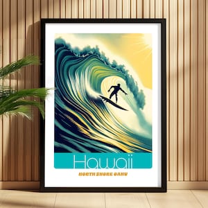 Hawaii North Shore Poster - Epic Wave Surf Art - Modern Oahu Print - Custom Decor