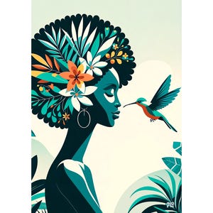 Cartes • Magnets La belle et le colibri 1 • Illustration de mon île