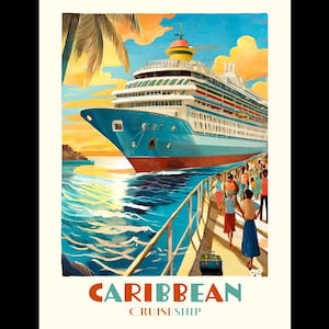 Cartes • Magnets Croisières aux Caraïbes • Collection retro • Illustration