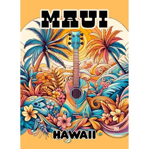 Cartes • Magnets Yukulélé de Maui • Collection seventies d'Hawaï