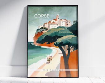 digital download, poster, corsica france, illustration, village, corsica painting, wall art, gift, travel, DIG-JSP0345