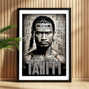 Póster de tatuaje de Tahití - Impresión artística de la Polinesia Francesa - Decoración de pared de isla tropical - Arte de casa de playa