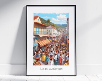 personalized poster, reunion island, print, painting, illustration, martinique, guadeloupe, painting, vintage, wall art, 3RT678