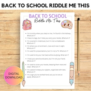 Riddle Me This Printable Game| Back To School Theme For Kids | Classroom Activity