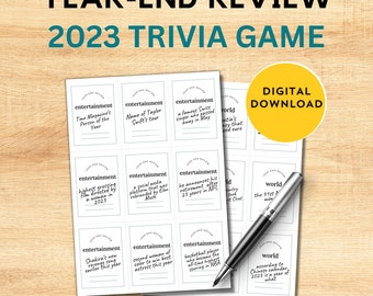 End of the Year 2023 Trivia Game | Quiz Question Family Printable Game | New Years Party Game