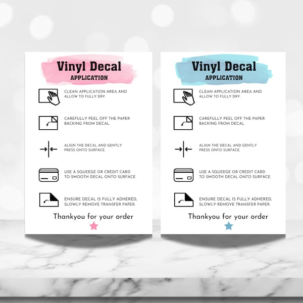 Vinyl Decal Application Card, Printable Vinyl Decal Care Card Instructions, Small Business Supplies, Ready To Print, Instant Download