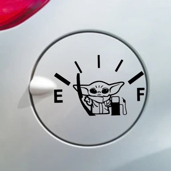 Funny Car Sticker | grogu  pulling back Gas Fuel Cap | Car Sticker | Colour Options 7x10 | Yoda Cute Car Sticker