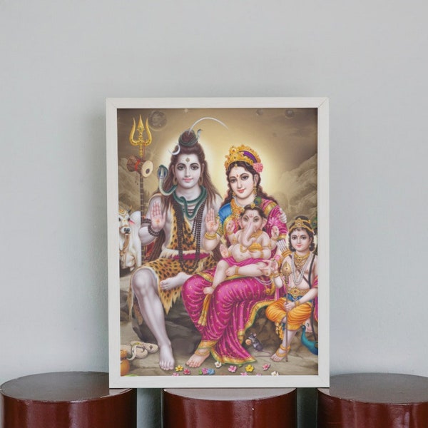 Lord Shiva Parivar digital art, Shiva Shakti wallpapers, Hindu paintings, divine artwork, Shiva Shakti art prints, smart TV decor,
