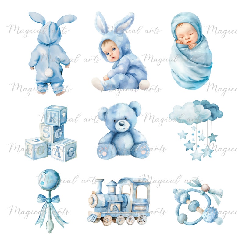 Baby Boy Blue Watercolor Clipart 41 PNG Cliparts Magical Nursery Baby ...