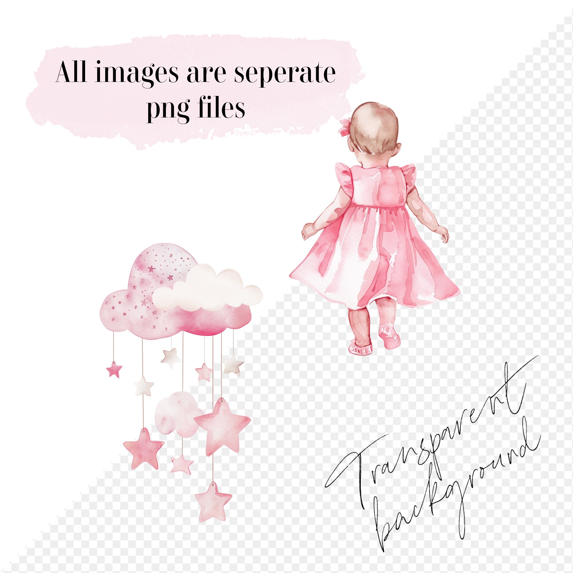 Baby Girl Pink Watercolor Clipart 41 PNG Cliparts Magical Nursery Baby ...