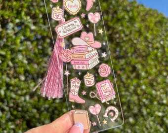 Cowboy Romance Acrylic Bookmark with Pink Tassel, Western Book Lover Gift