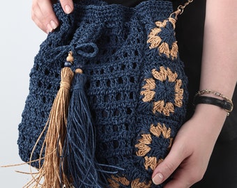 Handmade Crochet Tote Bag: Boho Straw-Look Shoulder Purse