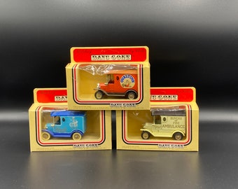 3 Vintage Lledo Promotional Diecast Models, Bureau of Fire Ambulance, Ovaltime, Lindt Chocolate