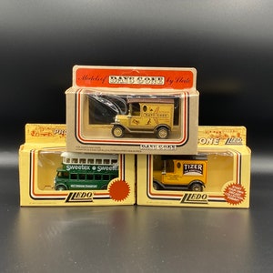 3 Vintage Lledo Promotional Diecast Models, Tizer Van, Sweetex Nottingham Transport, Days gone Australia