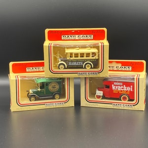 3 Vintage Lledo Promotional Diecast Models, Hamleys Bus, Marks & Spencer’s van, Krackel Milk Chocolate