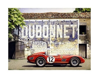 Vintage Limited Edition Print of  Ferrari 250TR of Jean Behra and Dan Gurney "Vintage '59" By Simon Owen