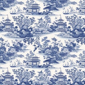 Vintage Blue Wrapping Paper Chinoiserie Gift Wrap Blue Vintage European Design Wrapping Paper Chinoiserie Textile Design Gift Wrap